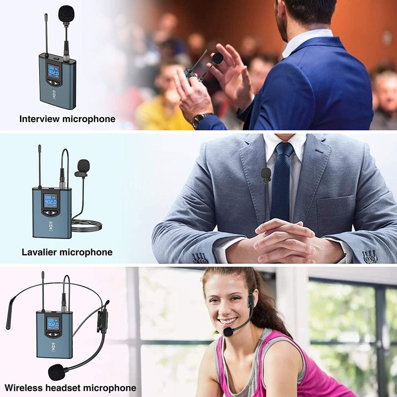 Wireless Lavalier Lapel Microphone, Wireless Microphone System with Headset Mic Wireless Interview Mic with Transmitter & Receiver for iPhone, DSLR Camera, Laptop, Video Recording, Live Stream, Tiktok