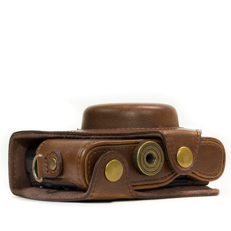 MegaGear Ever Ready Leather Camera Case Compatible with Sony Cyber-Shot DSC-RX100 VI, DSC-RX100 V, DSC-RX100 IV, DSC-RX100 III Dark Brown
