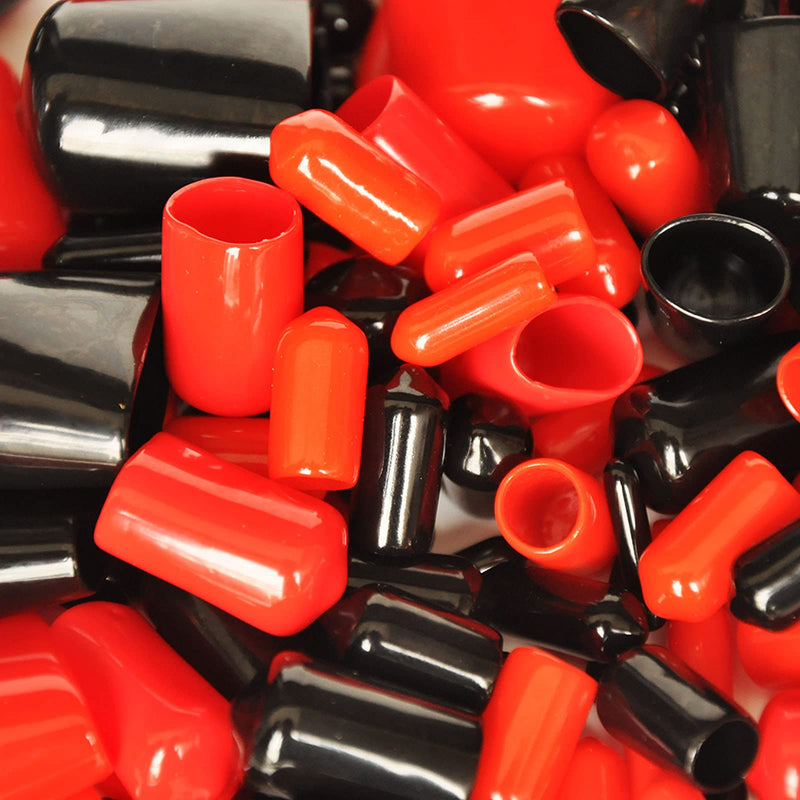 [AUSTRALIA] - 200 Pieces Rubber End Caps Assortment Kit Vinyl Flexible Bolt Screw Rubber Caps Thread Protector End Safety Cover Multi-Purpose,9 Sizes Form 2/25" to 4/5" (Red & Black) 