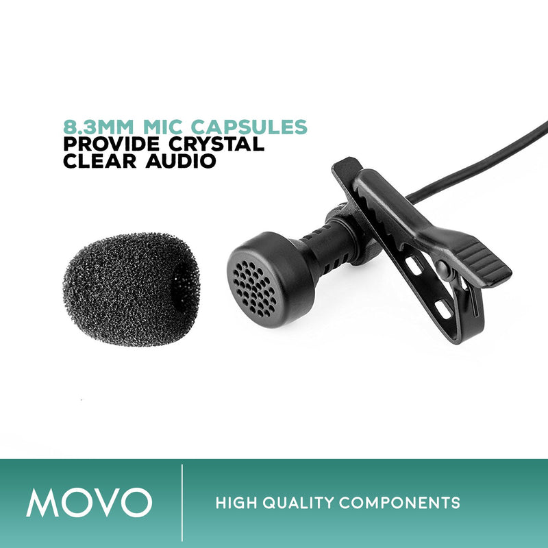 Movo LV-6 Pro Grade Omnidirectional XLR Lavalier Condenser Microphone, with 8.3mm Mic Capsule, Lapel Clip and Windscreen (48V Phantom Powered)