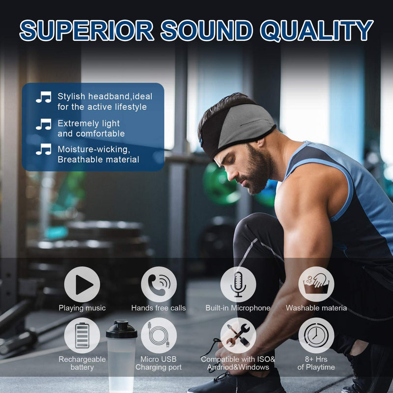 MUSICOZY Sleep Headphones Breathable Bluetooth 5.2 Headband 3D Sleeping Headphones, Wireless Eye Mask Sleep Earbuds for Side Sleeper Office Air Travel Cool Tech Gadgets Unique Gifts (Black & Gray) Black & Gray