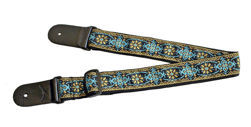 Walker & Williams H-01 Blue Woodstock Woven 60's Style Hootenany Hippie Guitar Strap