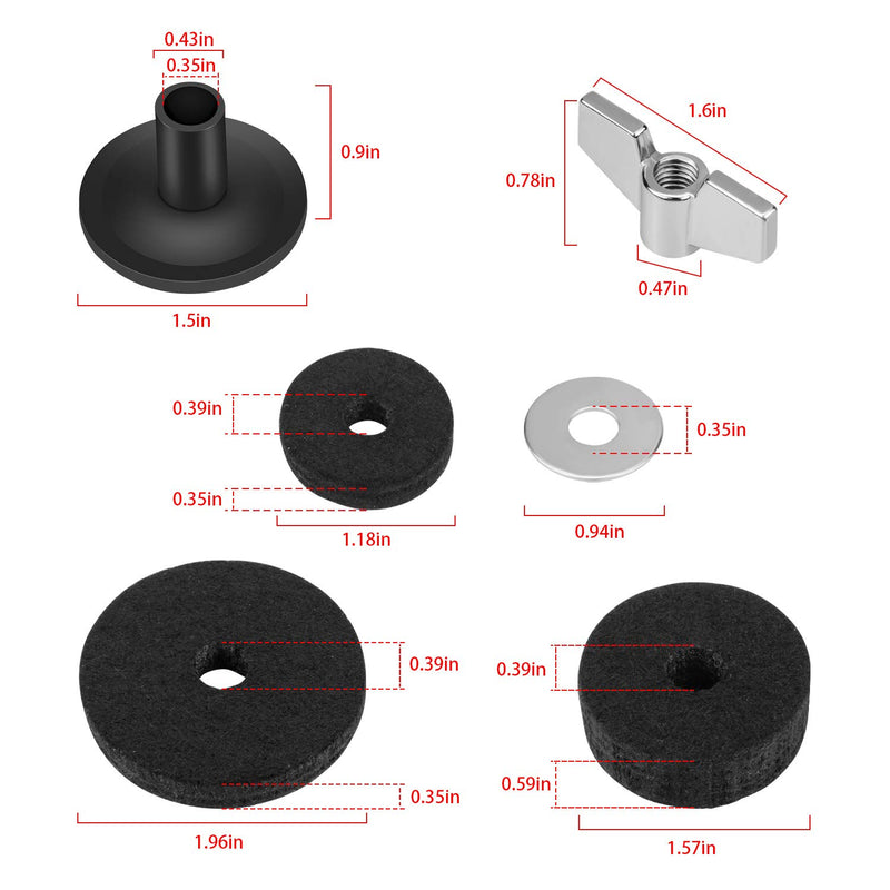 SelfTek 21 Pcs Cymbal Replacement Accessories Drum Parts Hardware Pack, Cymbal Felts Hi-Hat Clutch Felt Hi Hat Cup, Washer, Sleeves and Base Wing Nuts Replacement for Drum Set