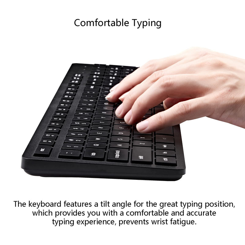 Harburfine Wireless Keyboard, 2.4G USB External Silent Cordless Keyboard for Windows Chrome Laptop Computer PC Desktop Notebook Chromebook, 106 Keys Full Size with Number Pad (Black) Black