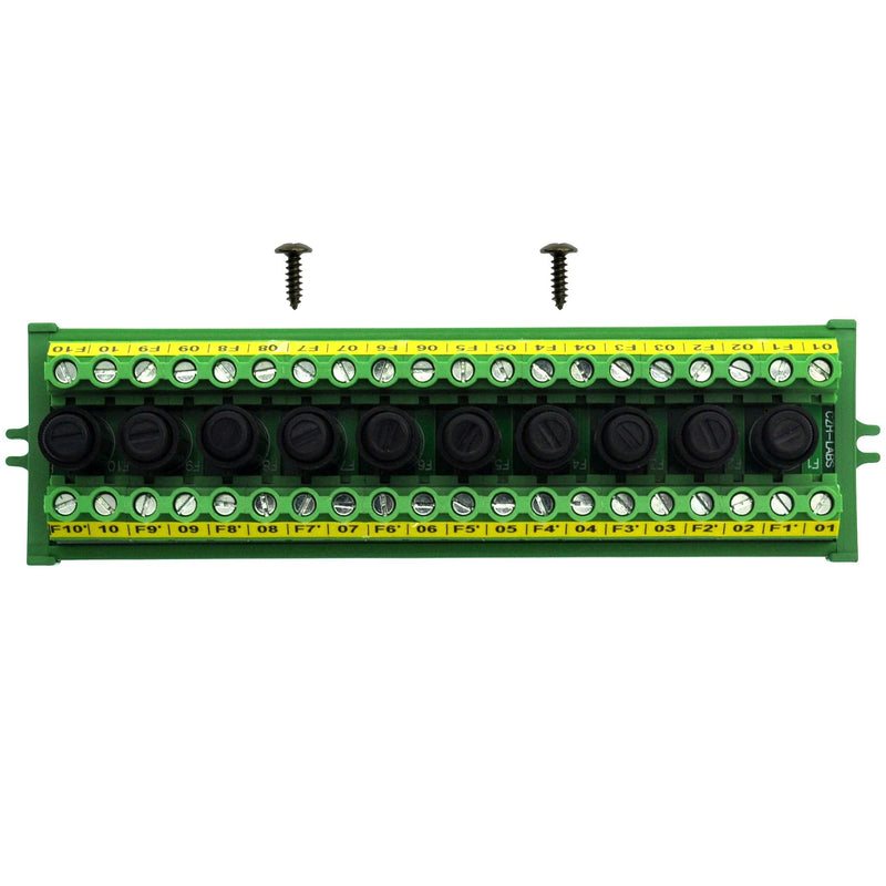 OONO Screw Mount 20 Position Screw Terminal Block Distribution Module with 10 Channel Fuses