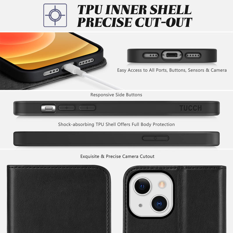 [AUSTRALIA] - TUCCH Case for iPhone 13 Wallet Case, Magnetic PU Leather Stand Flip Cover with [TPU Shockproof Interior Case], [RFID Blocking] [Card Slot] Folio Case Compatible with iPhone 13 6.1-inch 2021, Black 