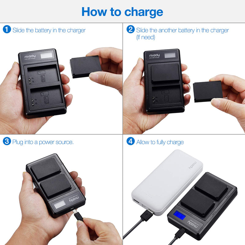 Miady LP-E12 Replacement Battery and Dual LCD Charger Set, Compatible with Canon EOS M50, EOS M100, EOS M10, Rebel SL1 and More, 1350mAh 9.99Wh