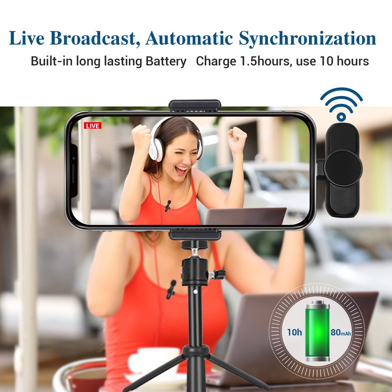 Wireless Lavalier Microphone for Live Streaming(YouTube,Facebook,vlog) 2.4GHz Lapel mic Compatible with iPhone/ipad, Plug and Play, no app Needed,omnidirectional Voice Reception.