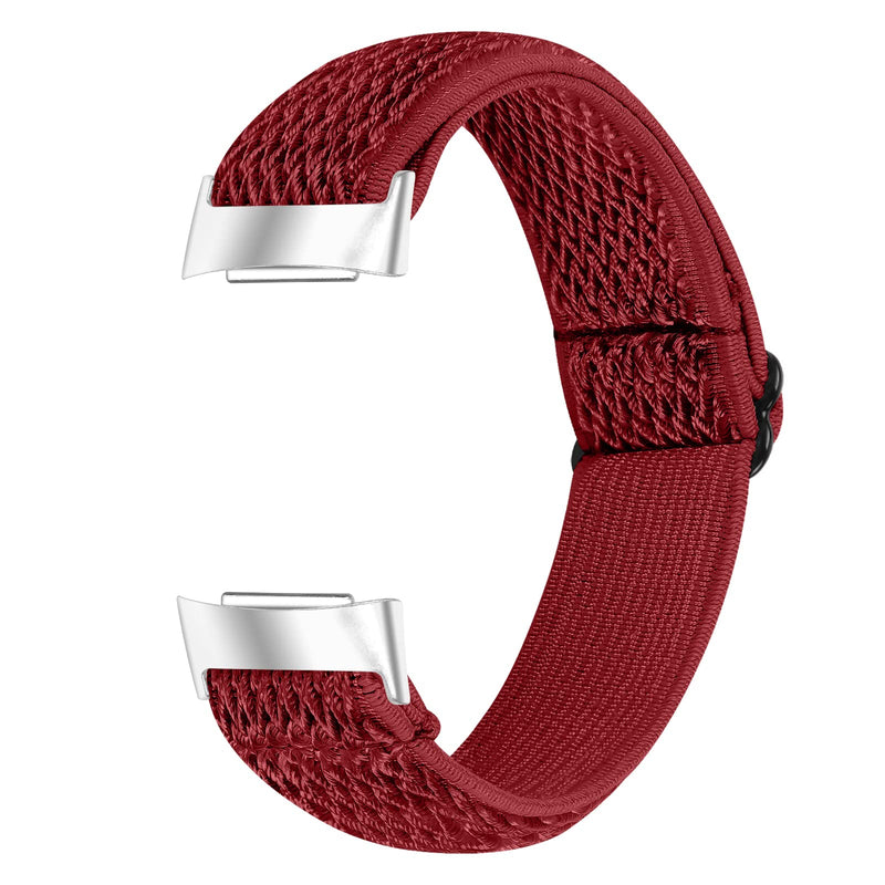 Elastic Band Compatible with Fitbit Charge 5 Bands, Replacement Stretch Braided Elastics Nylon Wristband Sport Loop Strap for Fitbit Charge 5 Women&Men (Red)