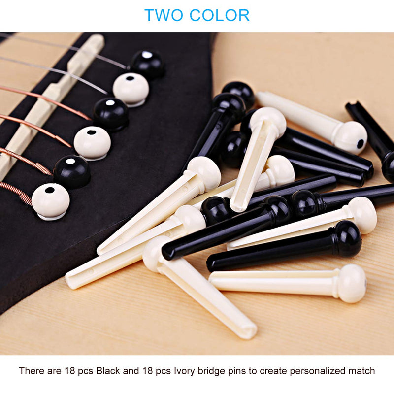 Venhua 36 PCS Plastic Acoustic Guitar Bridge Pins String Peg Guitar Parts Replacement, 18 PCS Ivory and 18 PCS Black bridge pins for acoustic guitar