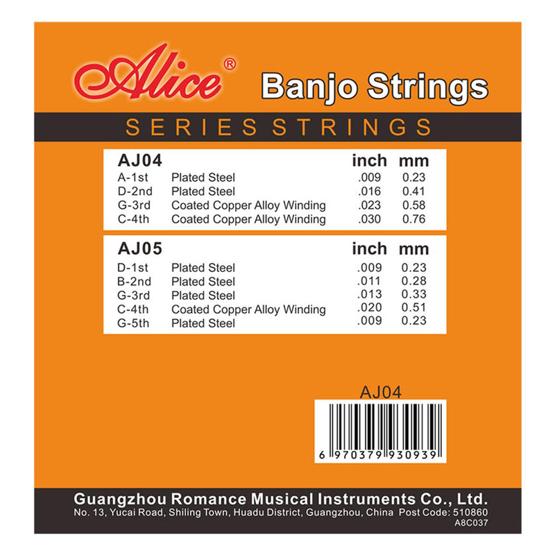 Alice 5 String Banjo Strings .009-.009 Light Tension Steel Core with Silver-Plated Copper Alloy, 2 Sets