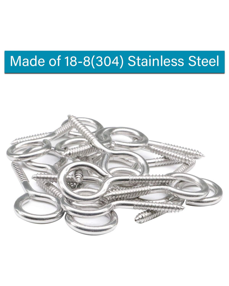 IMScrews 20Pcs 1-3/4 Inch Screw Eyes Small Eyelet Screws Lag Eyebolt Heavy Duty Hook 304 Stainless Steel 20Pcs #10 x 1-3/4"