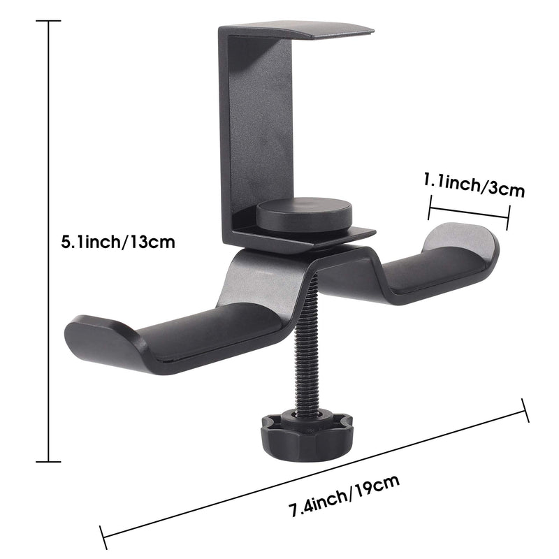 Desk Headphone Hanger, Universal PC Gaming Dual Headphone Stand Under Desk, 360 Degree Rotating, Aluminum, Black