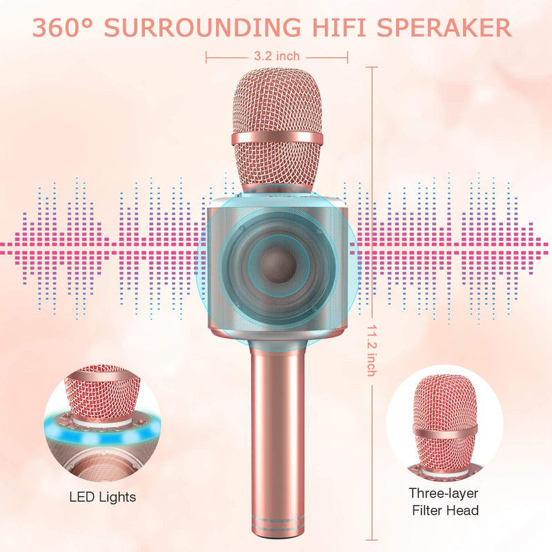 [AUSTRALIA] - Wireless Karaoke Microphone, 4-in-1 Portable Handheld Karaoke Mic Speaker Player with Led Lights for Kids Adults Birthday Gifts Party KTV - Pink 