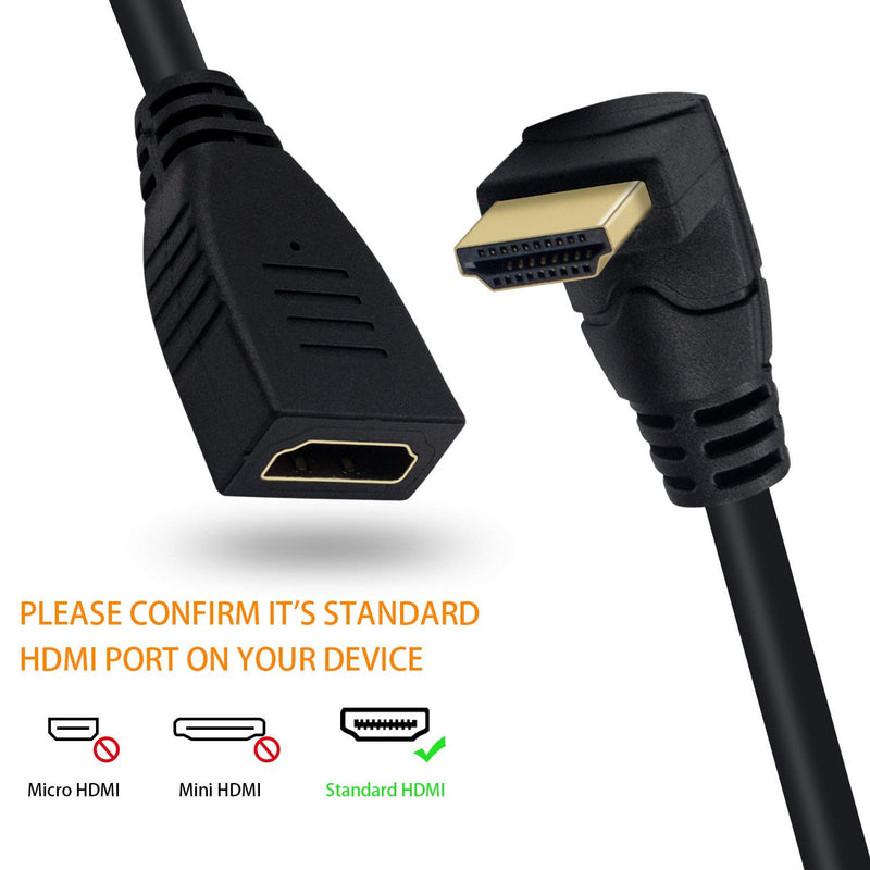 Poyiccot 8K HDMI Extension Cable, Short 8K HDMI 90 Degree Up Angle Male to Female HDMI 2.1 Cable 48Gbps with 8K 60Hz Video and 3D HDR for TV/Xbox /PS4 /PS5 (Up M/F), 0.5feet 8K HDMI Extension Cable Up Angle