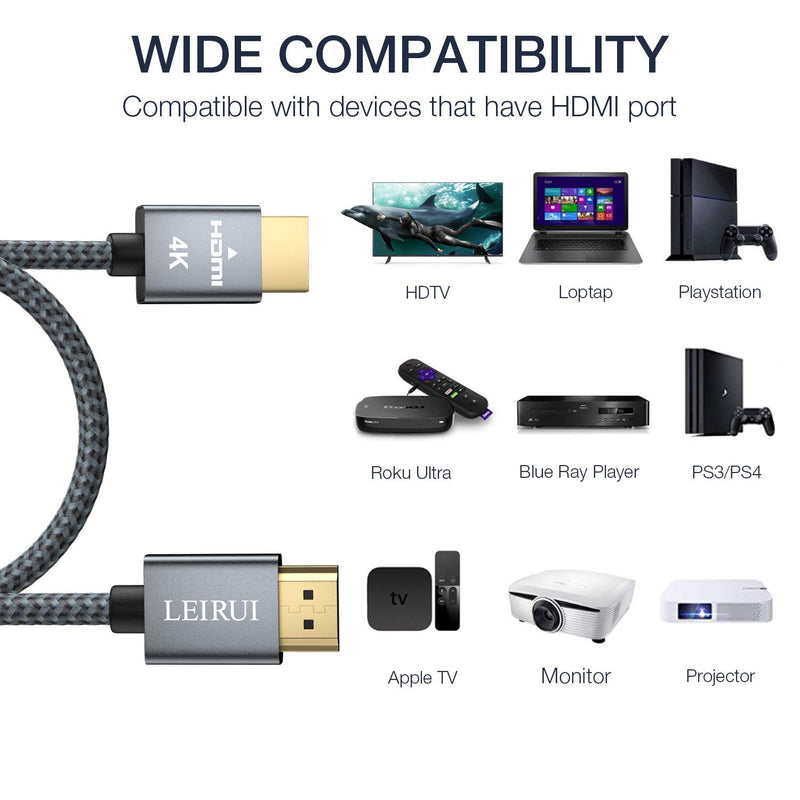 4K HDMI Cable 4 Feet, LEIRUI 18Gbps High-Speed HDMI 2.0 Cable, 32AWG Braided HDMI Cord Supports 4K, 3D, 2160P, 1080P, Ethernet, Audio Return Compatible with UHD TV, Blu-ray, PS4/3, PC, Fire TV