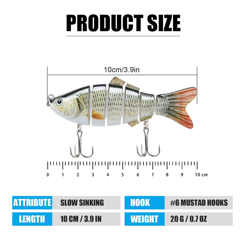 TRUSCEND Fishing Lures for Bass Trout Segmented Multi Jointed Swimbaits Slow Sinking Swimming Lures for Freshwater Saltwater Fishing Lures Kit A-4",0.7oz
