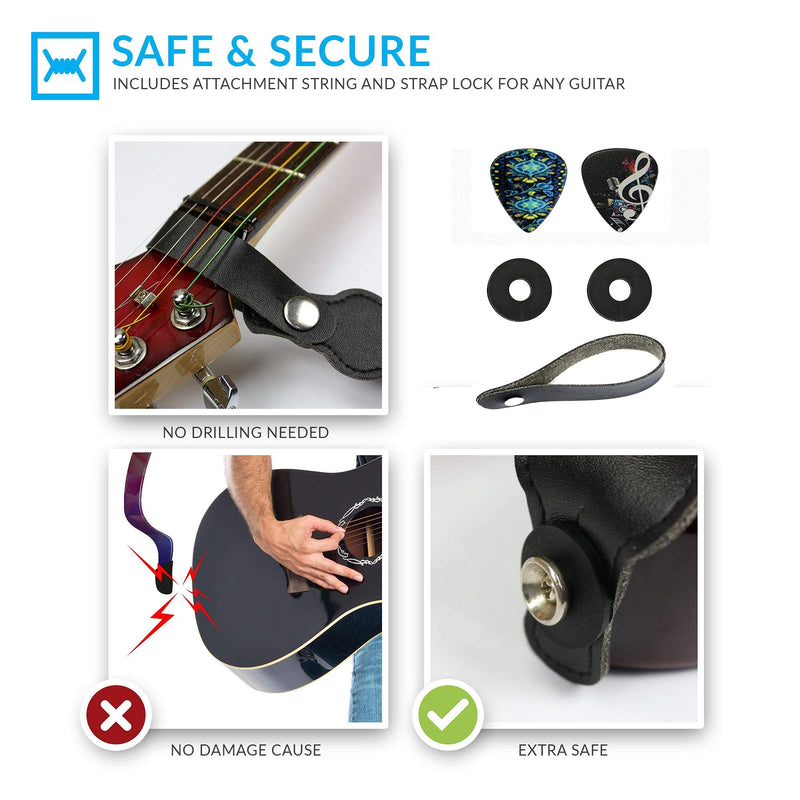 [AUSTRALIA] - Hootenanny Guitar Strap, Jacquard Weave Embroidered Strap Includes 2 Strap Locks & 2 Unique Picks. Adjustable Strap, Pick Pocket, For Bass, Electric & Acoustic Guitars Gift for Men & Women Blue Woven 