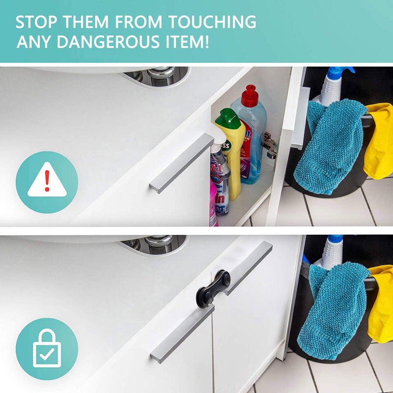 Child Safety Cabinet Locks (10 Pack) - Baby Proofing Latches Lock for Drawers, Toilet Seat, Fridge, Oven, with 10 Extra 3M Adhesives (Black) Black