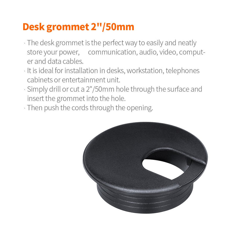 Desk Grommet 2 Inch, Plastic Desk Cord Cable Hole Cover Grommet - 10 Packs, Black