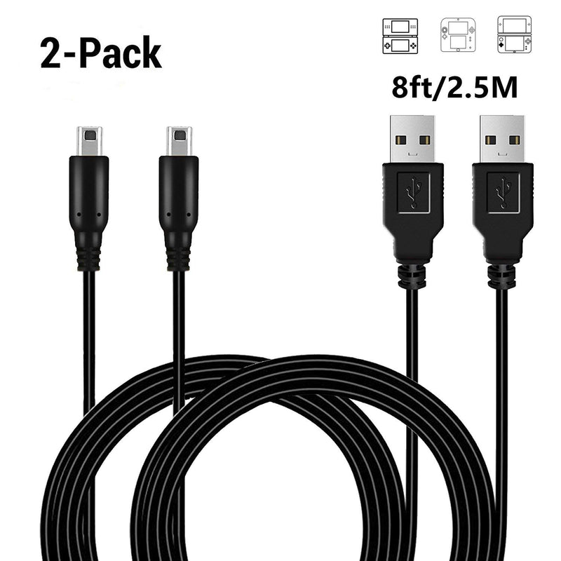 2 Pack 8ft Nintendo 3DS USB Charger Cable, Play and Charge Power Charging Cord for Nintendo New 3DS XL/ New 3DS/ 3DS XL/ 3DS/ New 2DS XL/ New 2DS/ 2DS XL/ 2DS/ DSi/ DSi XL Black