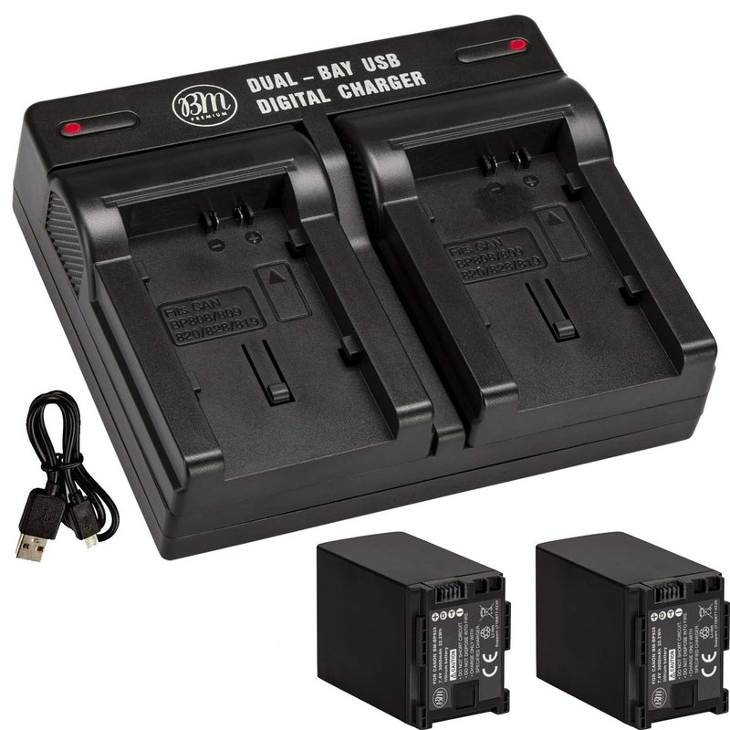 BM 2 BP-828 Batteries and Dual Battery Charger for Canon VIXIA HF G50, HF G60, XA40, XA45, XA50, XA55, GX10, HFG20, HF G21, HFG30, HFG40, HFM301, HFM41, HFM400, XA10 XA11 XA15 XA20 XA25 XF400 XF405