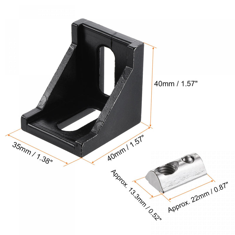 uxcell 10pcs 40x40mm Inside Corner Bracket Gusset Black, 10pcs Roll-in Spring M8 T Nut for 4040 Series Aluminum Extrusion Profile