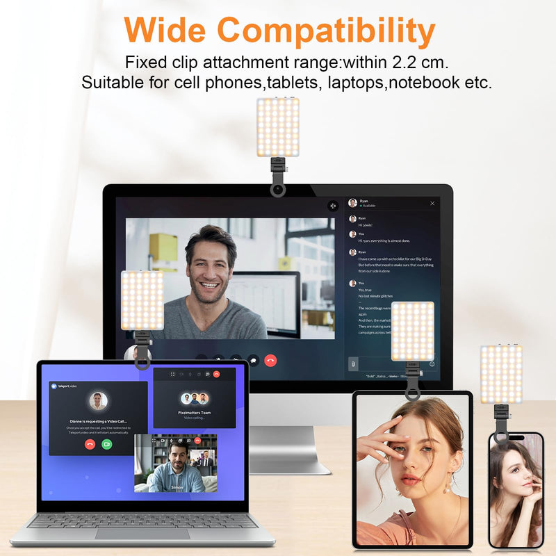 [AUSTRALIA] - TONEOF Portable Selfie Light,Rechargable 60 LED Phone Light with Clip & Double 1/4" Screw Hole,2500k-9000K Dimmable Camera Light for iPhone,Android,Laptop,Tablet,Selfie/Video Conference 