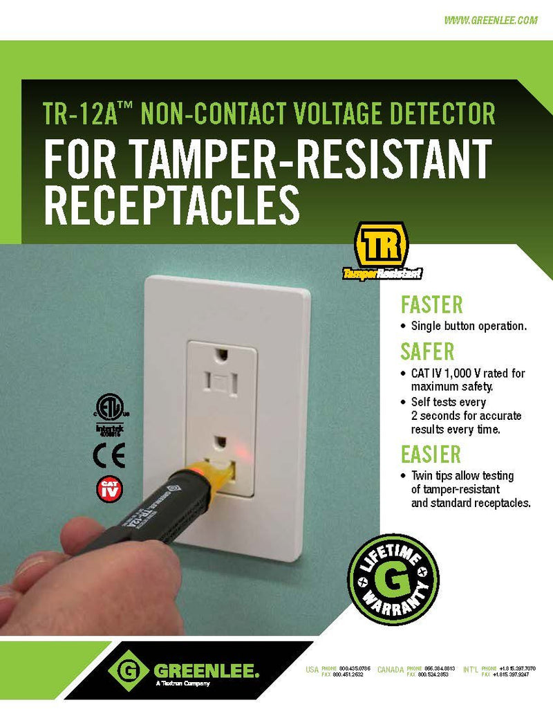 Greenlee - Detector,Voltage Non-Contact, Elec Test Instruments (TR-12A)
