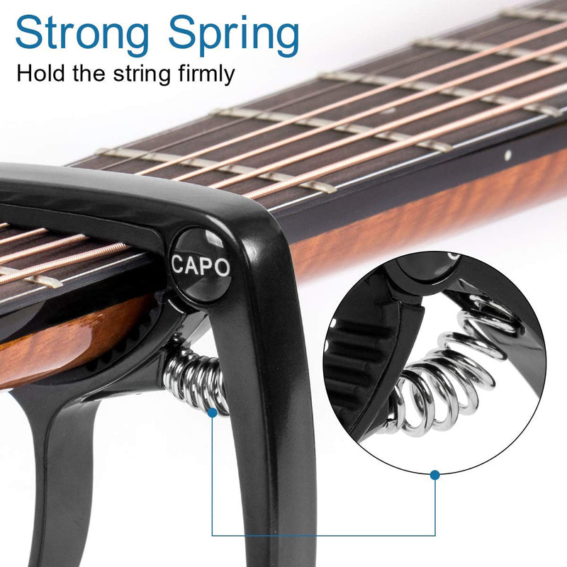 Kmise Guitar Capo Guitar Accessories Trigger Capo with 6 Free Guitar Picks for Acoustic and Electric Guitars - Also Quick Change Ukulele & Banjo Capos (Black)