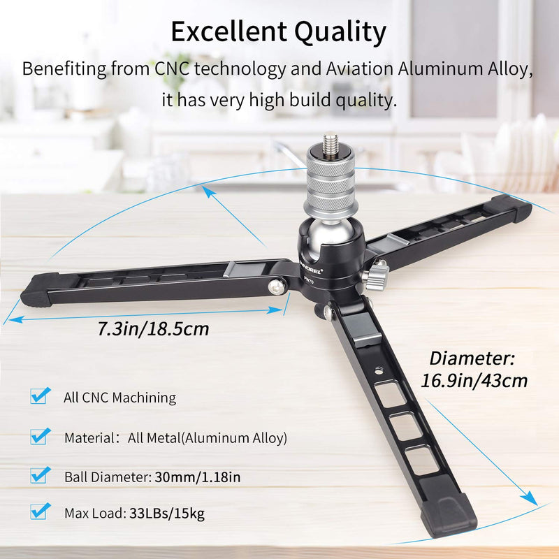 Mini Tabletop Tripod Stand-INNOREL PW70,DSLR Mini Tripod with 1/4" to 3/8" Screw and Cell Phone Mount CNC Aluminum Housing, Max Load 33 lb for Camera, Video Camcorder, Mobile Phone, Action Cameras