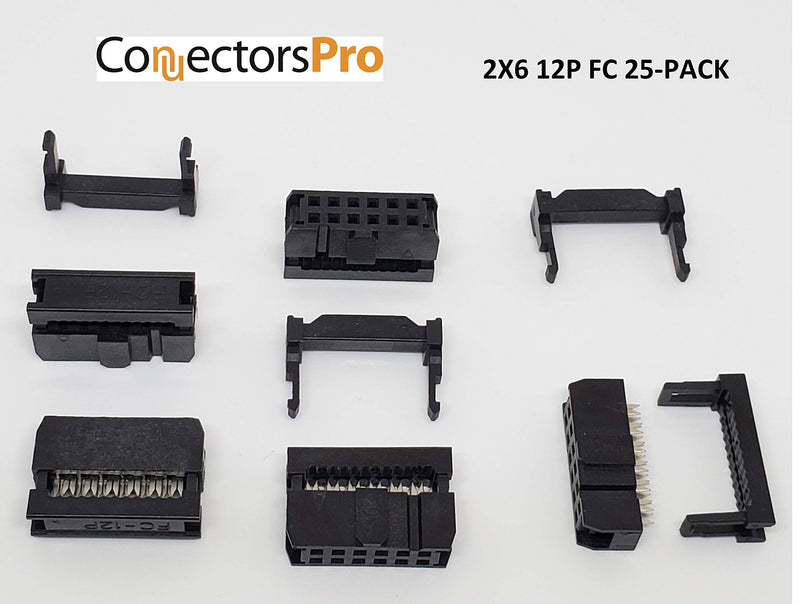 Pc Accessories - Connectors Pro 25-Pack 2X6 12P FC 2.54mm 0.1" Pitch Dual Row IDC Sockets for Flat Ribbon Cable, 12 Pins Female Connectors 25-PK