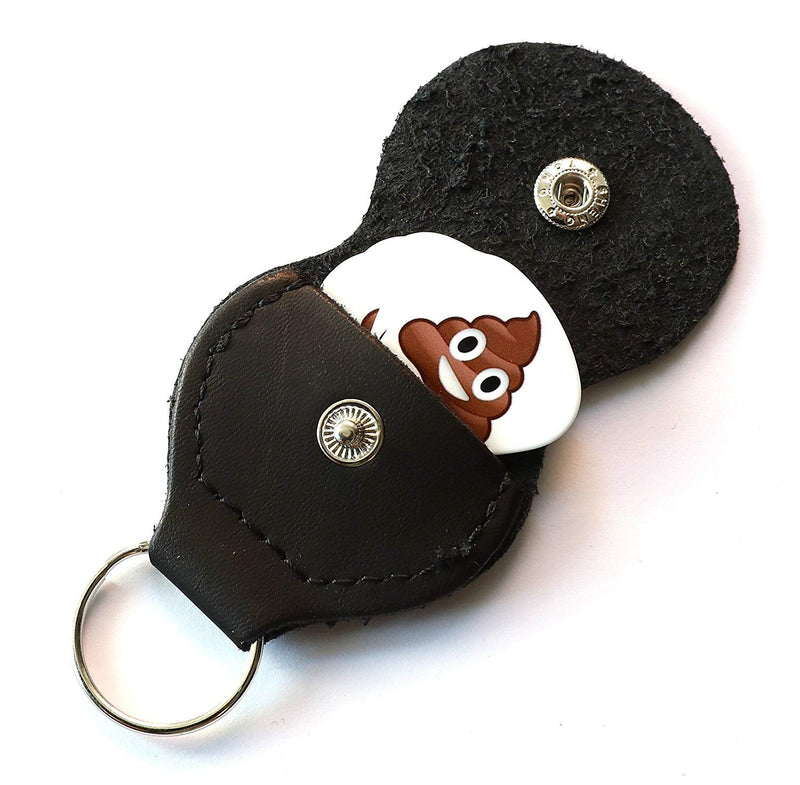 6 Poop Emoticon Guitar Picks With Leather Plectrum Holder Keyring