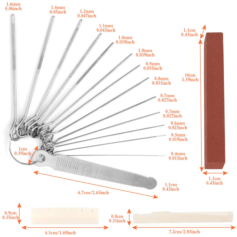 Iyowei Guitar Bridge Saddle Nut File Set, 13pcs Grinding Needles with Bridge Saddle File 1 pcs Grinding Stone 2 pcs Bone Bridge Saddle and Nut Guitar Repair Tool for Guitar Ukulele Bass