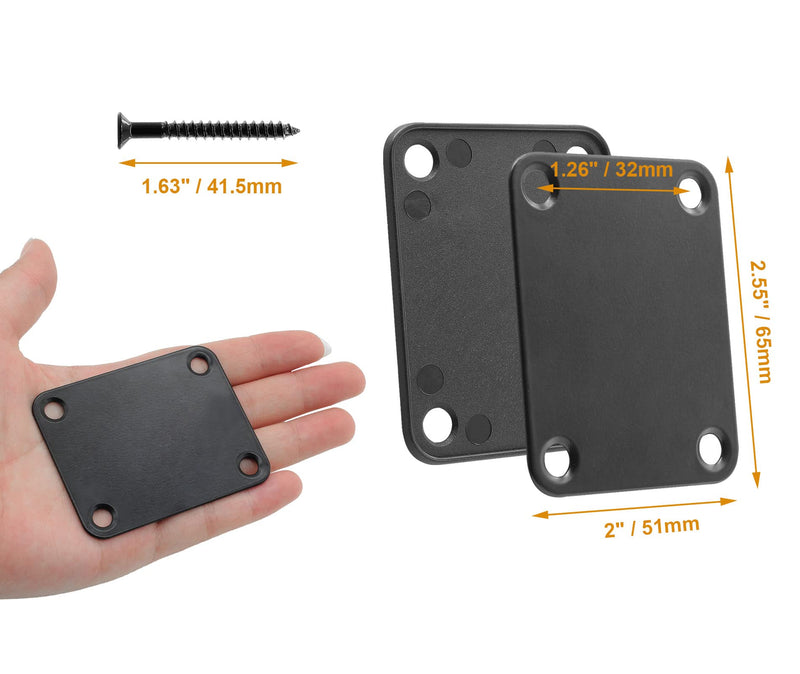 Jersvimc Black Bass Guitar Neck Plate Replacement with Mounting Screws, Metal Neckplate Telecaster Neck Shim Electric Guitar Hardware Parts for Jazz Acoustic Stratocaster