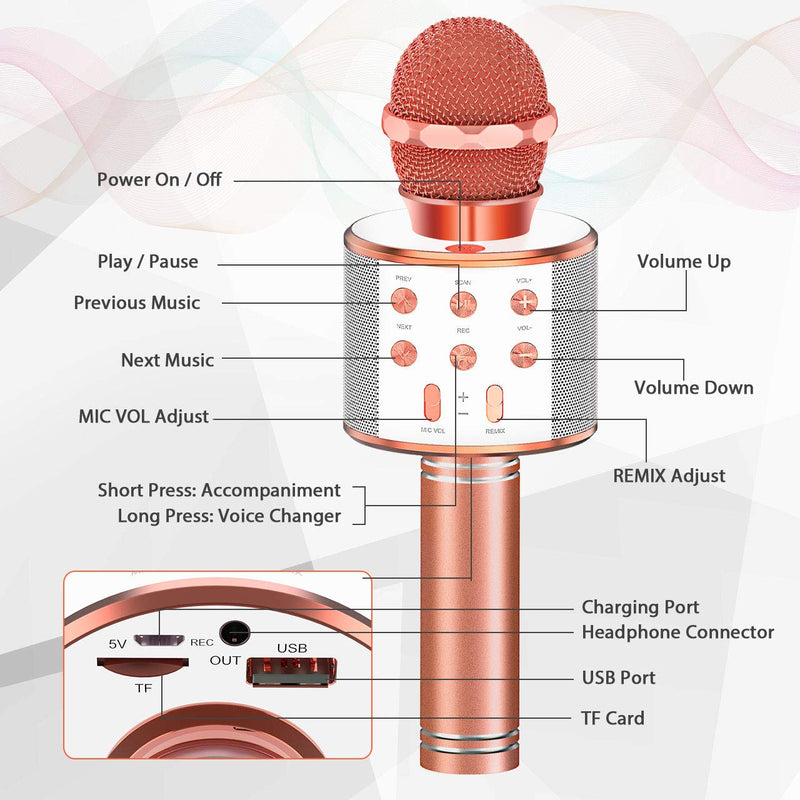 [AUSTRALIA] - Toys for 3-12 Year Old Boys Girls, Fricon Portable Bluetooth Wireless Microphone Karaoke Machine with Speaker for Kids Age 5-10 Birthday Gifts for 3-12 Year Old Boys Teen Girls Champagne 
