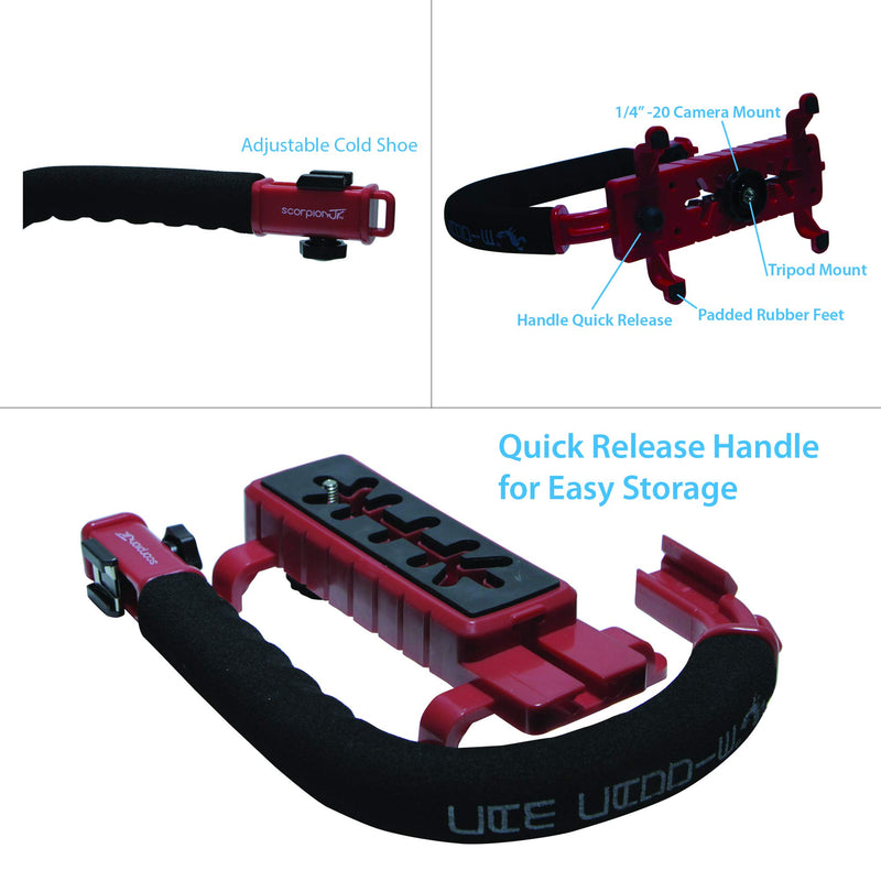 [AUSTRALIA] - Cam Caddie Scorpion Jr Lite Camera Stabilizer - Stabilizing Steadicam Handle with Cold Shoe Mount for Camcorders and Smartphones - Red 