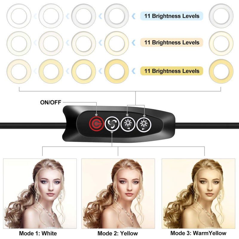 LED Ring Light 10'' with Stand Tripod for Makeup, Live Streaming & YouTube Video, Table LED Camera Light with Cell Phone Holder, Mini Dimmable Lamp with 3 Light Modes & 11 Brightness Level (10 inch)