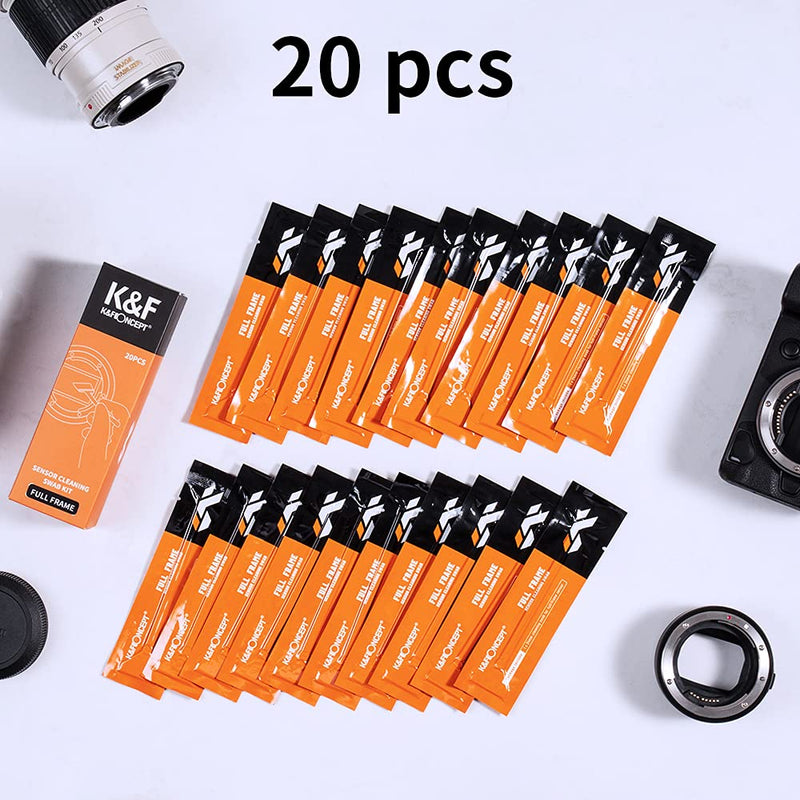 K&F Concept 20 Pack Swabs, Full-Frame Professional Camera Sensor Cleaner DSLR Sensor Cleaning, Size: 24mm x 20mm 24mm Full-Frame (20 Pack Swabs)