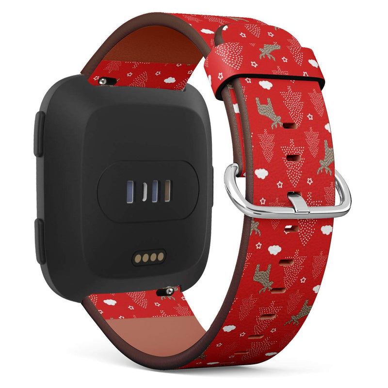 Compatible with Fitbit Versa, Versa 2, Versa Lite, Leather Replacement Bracelet Strap Wristband with Quick Release Pins // Christmas Xmas Trees Deers