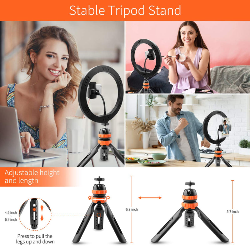 WOWGO 10" Ring Light with Tripod Stand & Phone Holder, 3 Lighting Modes and 11 Brightness Levels, for Live Streaming, YouTube, Makeup, Video Shooting, Vlog, Selfie (Remote Control for iPhone Android)