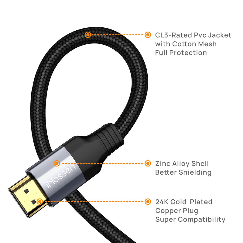 4K HDMI Cable 6 ft,High Speed HDMI to HDMI 2.0 Cable iNassen【2020 Full HD】 60HZ 3D, 2160P, 1080P, Ethernet Strong Braided & Gold-Plated for Xbox, PS4, PS5, Laptop, PC, Monitor, Projector,HDTV More 6ft