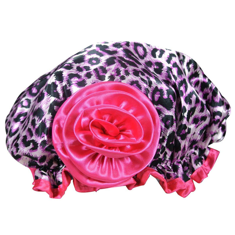 Kella Milla Stylish Satin Shower Cap, Pink Leopard
