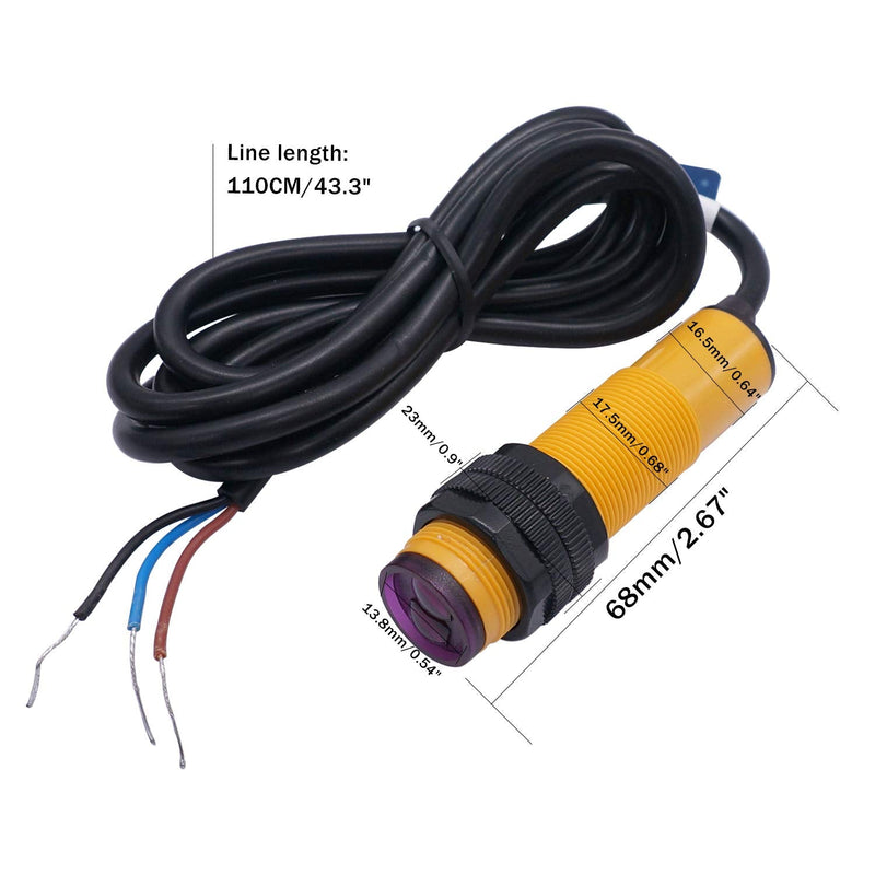 Taiss/photoelectric Sensor 30 cm Adjustable M18 Diffuse photoelectric Switch Sensor Optical Three Lines NPN NO (Normally Open) Proximity Switch 6-36VDC E3F-DS30C4