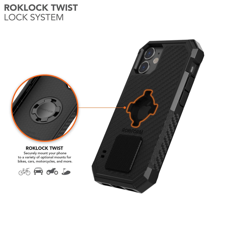 Rokform - iPhone 12 Mini Case, Rugged Series, Magnetic Protective Apple Gear, iPhone Cover with RokLock Twist Lock, Dual Magnet, Drop Tested Armor (Black) Black