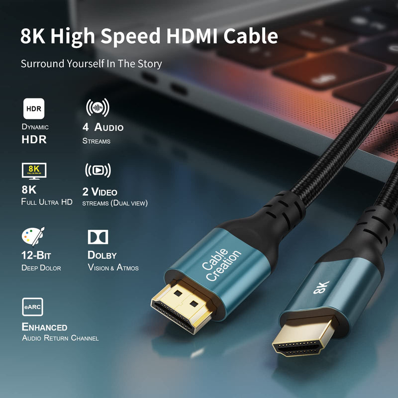 [AUSTRALIA] - HDMI Cable 8K, CableCreation HDMI for PS4 (48Gbps, 8K/60Hz) - 6.6 Feet, Xbox Series X HDMI Cable, eARC HDR HDCP 2.2 2.3 with PS5 PS4, Xbox Series X, MacBook Pro 2021, Roku TV, Sony TV, Samsung TV 6.6ft Blue 