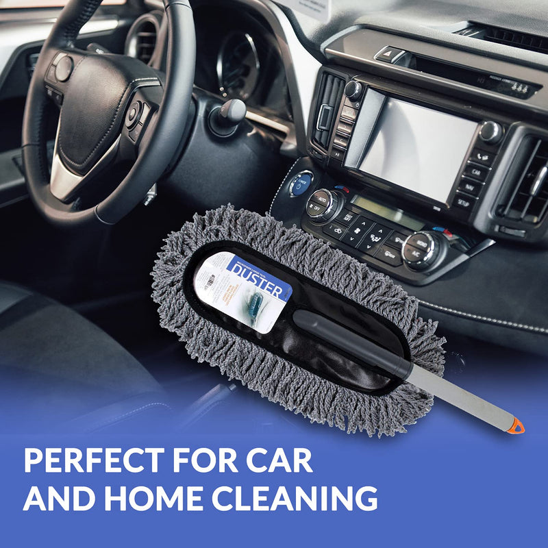 MyRide Microfiber Hand Duster for Cleaning with Handle, 20” Long Pole Dusters for Car Interior and Exterior, Home, Blinds, Ceiling Fan, Desk, Electronics, Washable Head