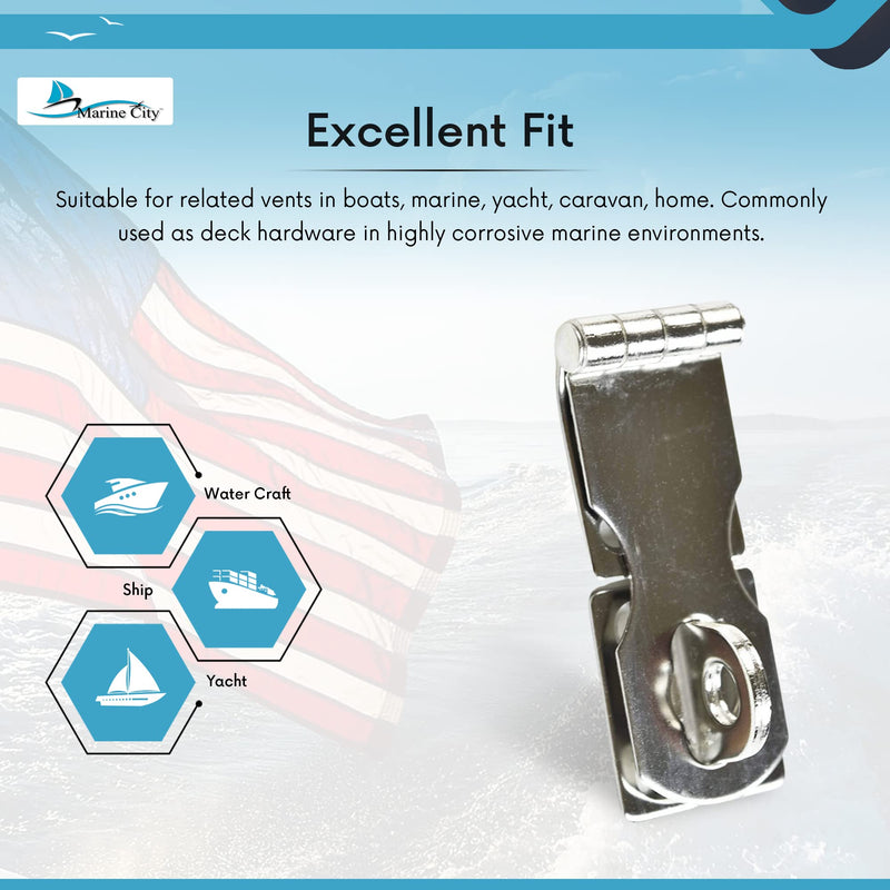 MARINE CITY Stainless-Steel Marine Safety Hasp with Fixed Plate 2-3/4 Inches