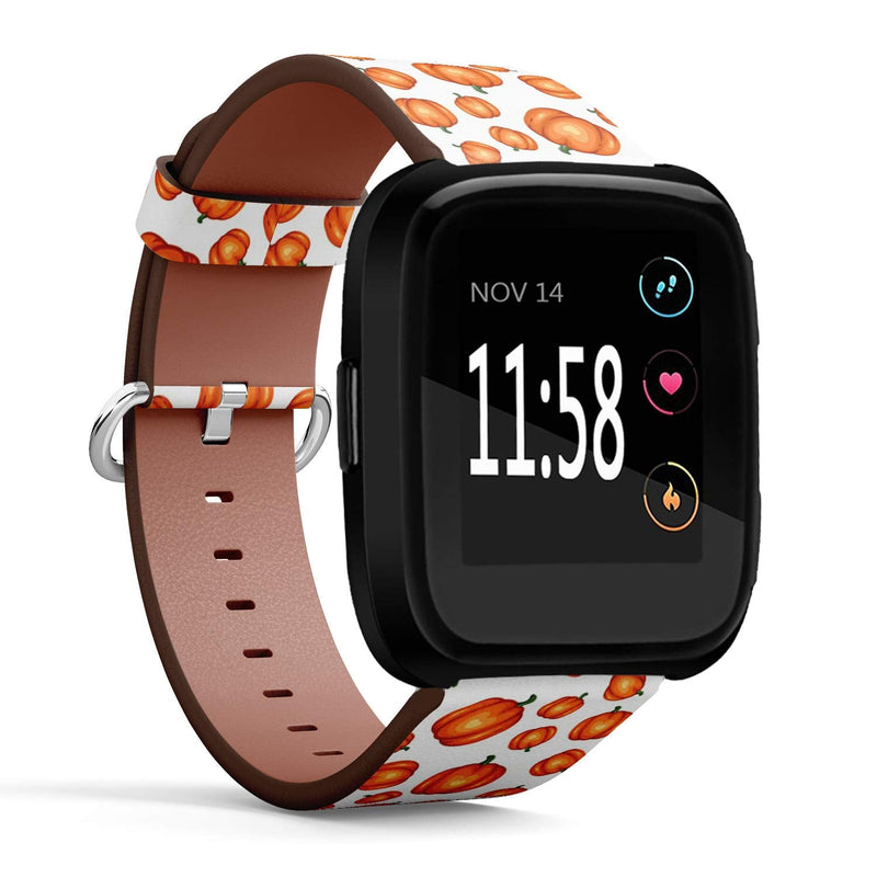 Compatible with Fitbit Versa/Versa 2 / Versa LITE - Quick Release Leather Wristband Bracelet Replacement Accessory Band - Pumpkin