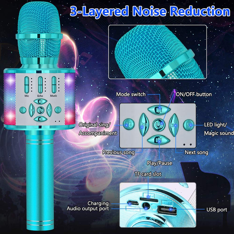 [AUSTRALIA] - Amazmic Kids Karaoke Microphone Machine Toy Bluetooth Microphone Portable Wireless Karaoke Machine Handheld with LED Lights, Gift for Children Adults Birthday Party, Home KTV(Blue) Blue 